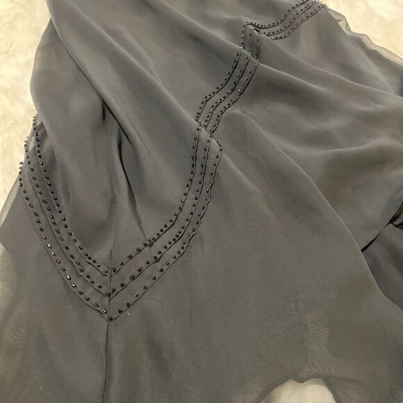 Women's Asymmetric Beaded Black Flutter Sleeve Handkerchief Maxi Dress‎ Sz 6 - Picture 11 of 12